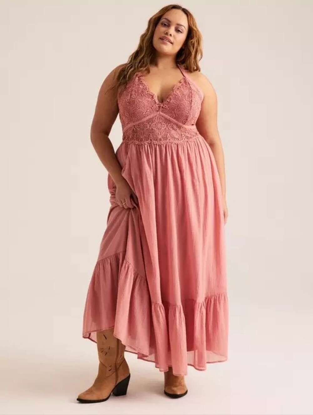 Torrid Festi Lace Bodice Halter Maxi Dress Rose Women's Plus Size 0X Nwt